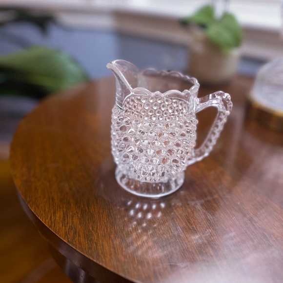 Clear Hobnail Pressed Glass Pitcher & Thumbprint Base Doyle & Co circa1880s - Picture 2 of 4